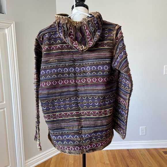 Women's made in Nepal ripped razor cut hoodie zippered front jacket Y2K size L - Picture 8 of 12